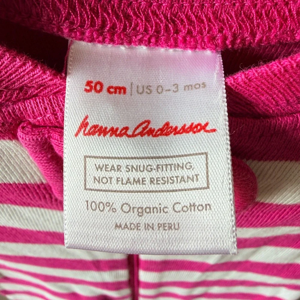 Hanna Andersson Sleeper Baby 0-3 Months Pink White Striped Organic Cotton Pajama